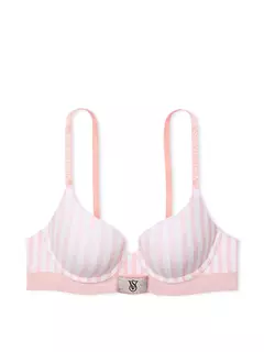 Corpiño Rayado Icónico Rosa y Blanco Push-up 34C Logo Strasses Victoria's Secret en internet