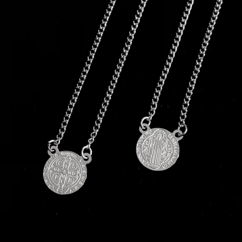 Escapulário Grumet São Bento - Prata - 65cm