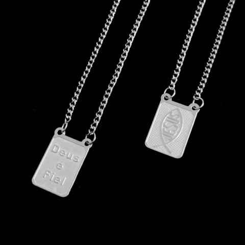 Escapulário Grumet “Deus É Fiel” - Prata - 65cm