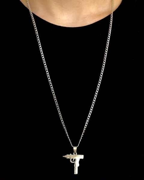 Corrente Grumet - Prata (2mm) - 9g - 70cm + Pingente Uzi