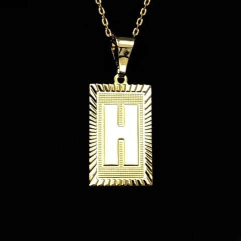 Pingente Plaquinha Letra “H” - 3x1,2cm - Ouro