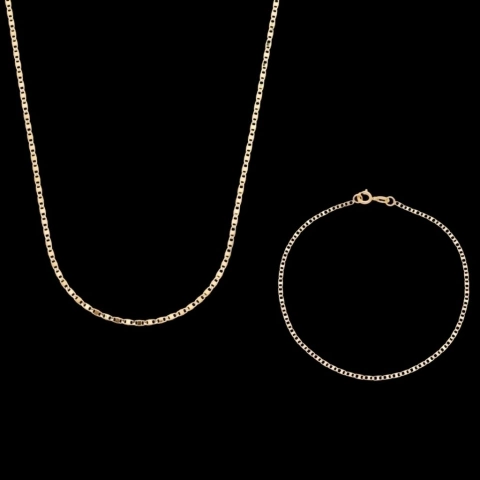 Corrente + Pulseira Piastrine (2mm) - Ouro