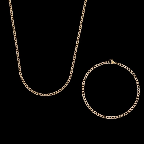 Corrente + Pulseira Grumet (2mm) - Ouro