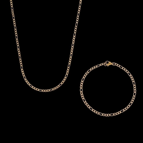 Corrente + Pulseira 3 Por 1 (3mm) - Ouro