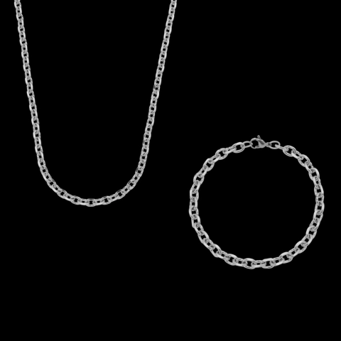 Corrente + Pulseira Elo Cadeado (5mm) - Prata