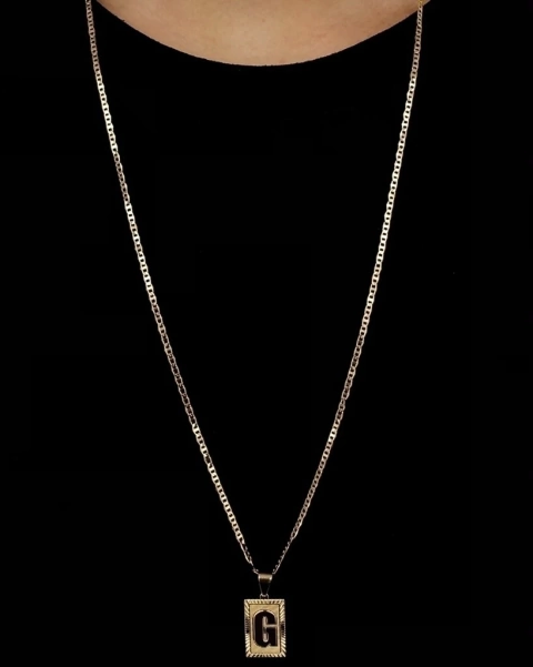 Corrente Piastrine (2mm) - 4g - 70cm + Pingente Letra 3x1,2cm - Ouro (ESCOLHA SUA LETRA)