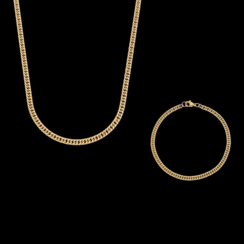 Corrente + Pulseira Grumet Dupla (3mm) - Ouro