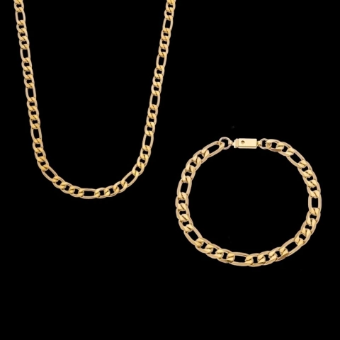 Corrente + Pulseira 3 Por 1 (6mm) - Ouro