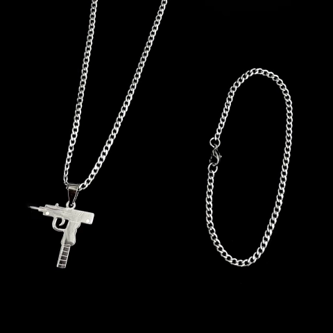 Kit Grumet (2mm) + Pingente Uzi 2,8x2cm - Prata