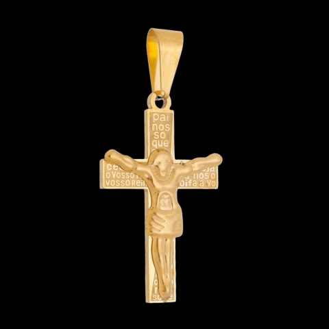 Pingente Cruz “Pai Nosso” Com Cristo - 3,5x2,4cm - Ouro