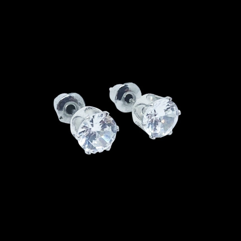 Par De Brincos Prata Redondo Com Pedra Zircônia - 6mm