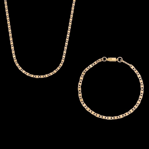 Corrente + Pulseira Piastrine (3,5mm) - Ouro