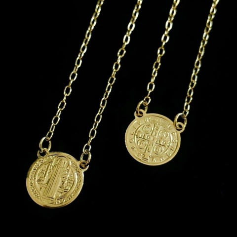 Escapulário Elo Cadeado Fino São Bento - 75cm - Ouro