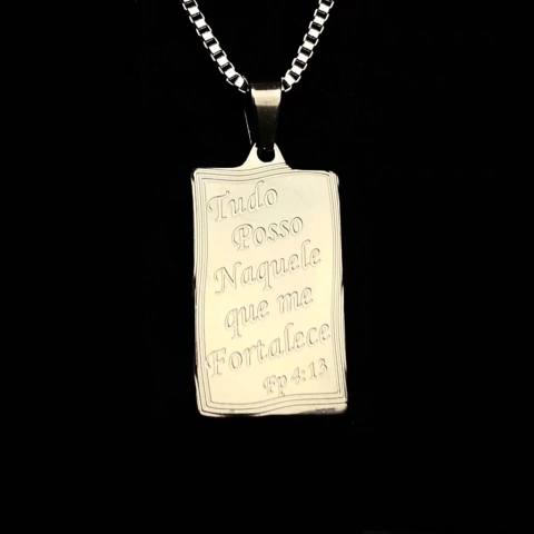 Pingente Plaquinha “Tudo Posso” 2,5x1,5cm - Prata - comprar online