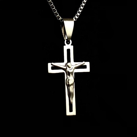 Pingente Cristo Vazado 2,5x1,5cm - Prata