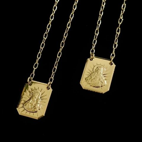 Escapulário Elo Cadeado Fino Jesus E Maria - 70cm - Ouro