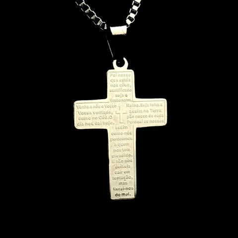 Pingente Cruz “Pai Nosso” 2,5x1,8cm - Prata - comprar online