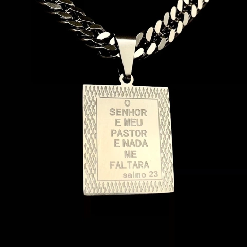 Pingente Placa "O Senhor É Meu Pastor" 2,5x2,2cm - Prata