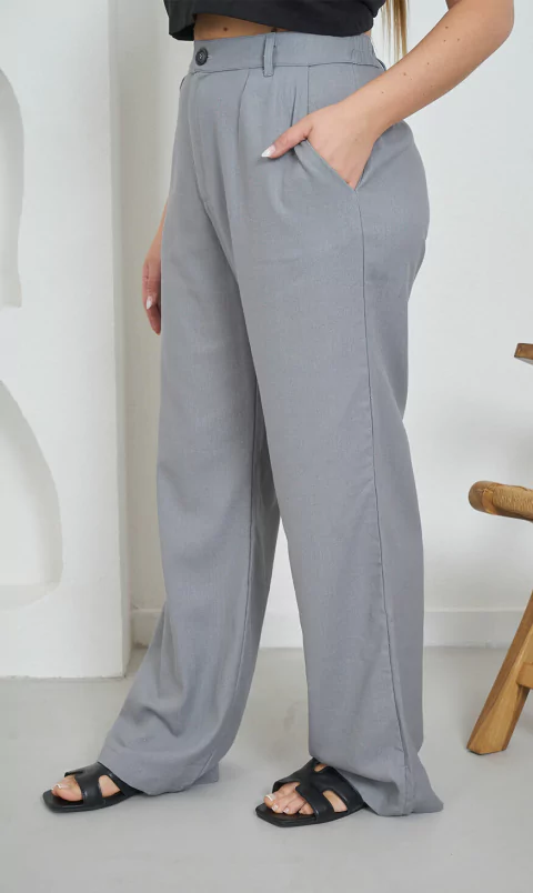 PANTALON SASTRERO LINO EDNA [GRIS] - comprar online