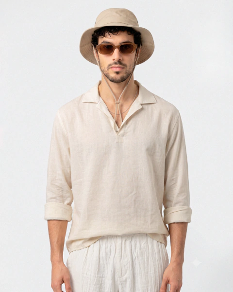 ART. 654 - CAMISOLA DE LINO MANGA LARGA CUELLO ITALIANO