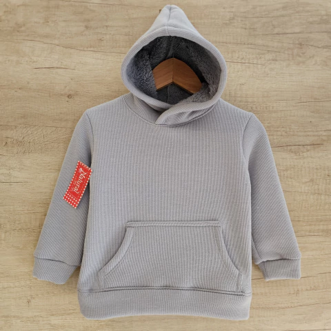 Buzo gris con capucha y interior de peluche para bebés y niños, modelo Canadá