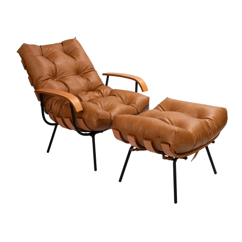 Poltrona Costela Com Braço E Puff Couro Sintético Casco - comprar online