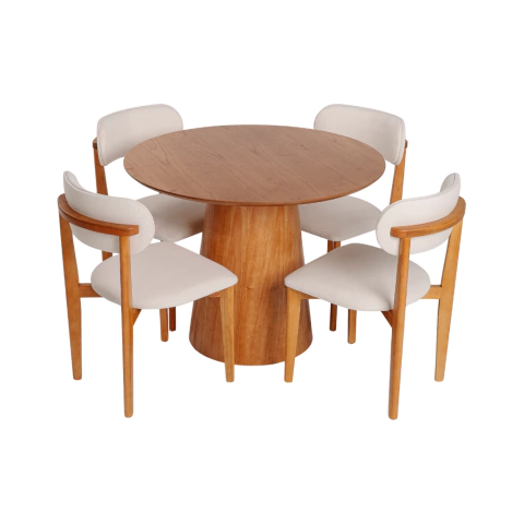 Conjunto Mesa Duna Cinamomo 04 Cadeiras Iris Linho Parma