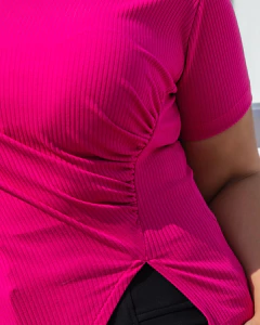 BLUSA CANELADA RECORTES JASMIM - PINK - D' VINA PLUS SIZE