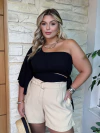 SHORTS ALFAIATARIA COM CINTO KARLA - BEGE - comprar online