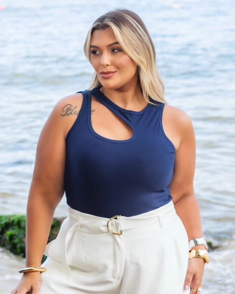 REGATA CANELADA RECORTE KARLA - AZUL - comprar online