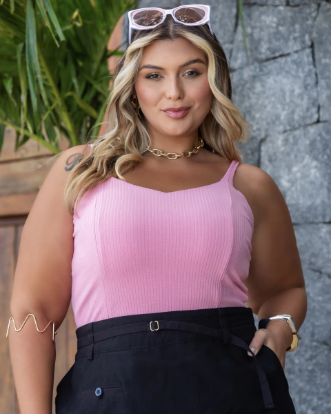 CROPPED ALÇA LARGA CANELADO SUELLI - ROSA - comprar online