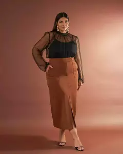 SAIA MIDI JULIANA - MARROM - D' VINA PLUS SIZE