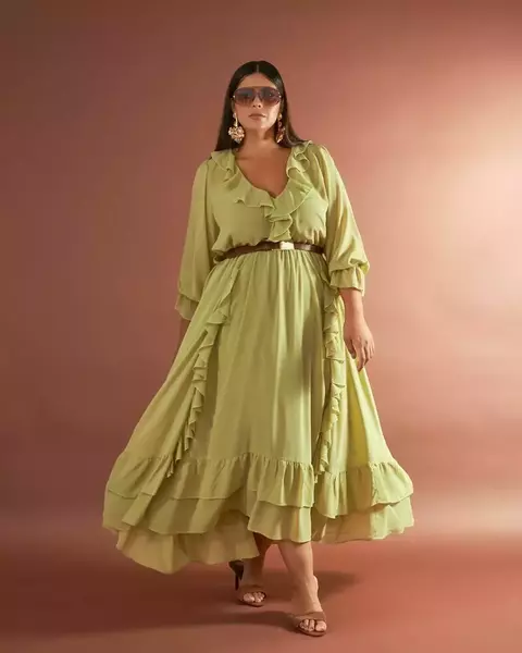 VESTIDO MIDI BABADO MIKAELA - VERDE - comprar online