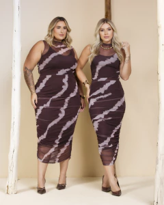 SAIA MIDI ESTAMPADA - MARROM - loja online