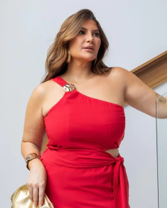 VESTIDO NULA MANGA COM FIVELA - VERMELHO - PRÉ VENDA 15/12 na internet