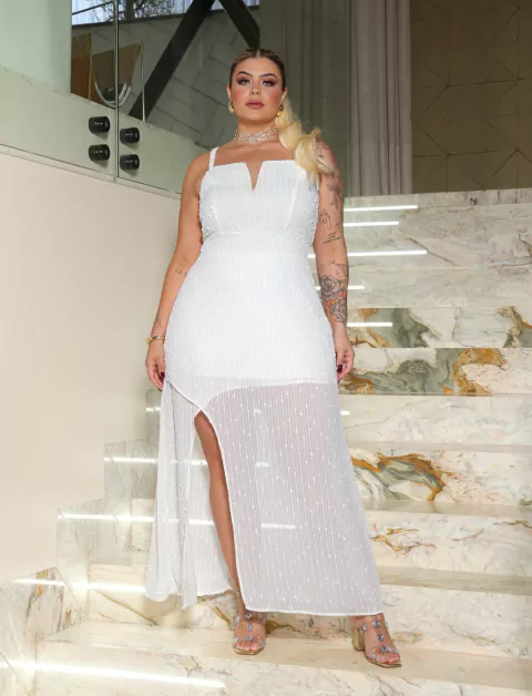 VESTIDO LONGO PAETE PARIS - BRANCO