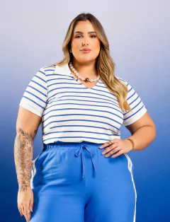 CALÇA PANTALONA TAFNE - AZUL - D' VINA PLUS SIZE