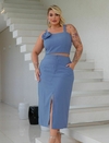 CONJUNTO (CROPPED FLOR + SAIA MIDI) FERNANDA- AZUL
