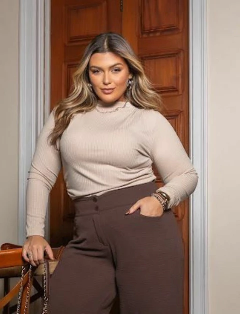 BLUSA CANELADA PREGAS - BEGE - comprar online