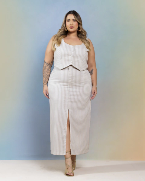 CONJUNTO LINHO (CROPPED + SAIA MIDI) - OFF WHITE