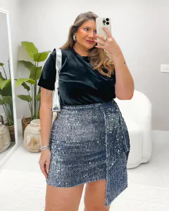 SHORTS SAIA EM PAETÊ DAYARA - CINZA - comprar online