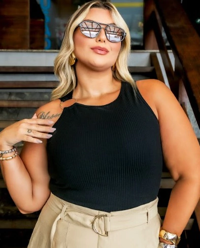 REGATA CANELADA ARGOLA KARLA - PRETO - comprar online