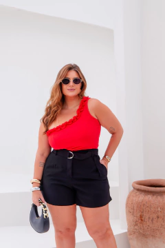 SHORTS ALFAIATARIA COM CINTO KARLA - PRETO - D' VINA PLUS SIZE