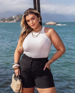 REGATA CANELADA FRANCINE - BRANCO - D' VINA PLUS SIZE