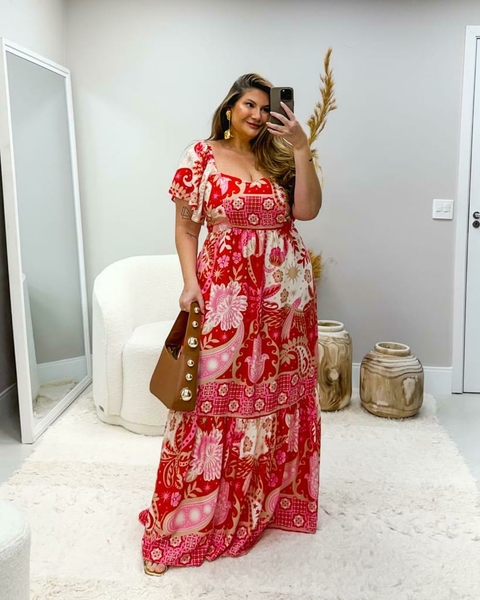 VESTIDO LONGO ESTAMPADO LISETE - VERMELHO