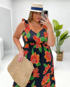 VESTIDO LONGO ESTAMPADO PRIMAVERA - PRETO - comprar online