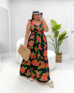 VESTIDO LONGO ESTAMPADO PRIMAVERA - PRETO
