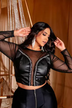 CROPPED TULE COM CORINO - PRETO - comprar online