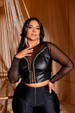 CROPPED TULE COM CORINO - PRETO