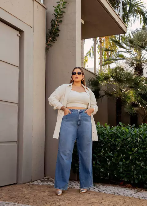 CALÇA JEANS WIDE LEG MIKAELA